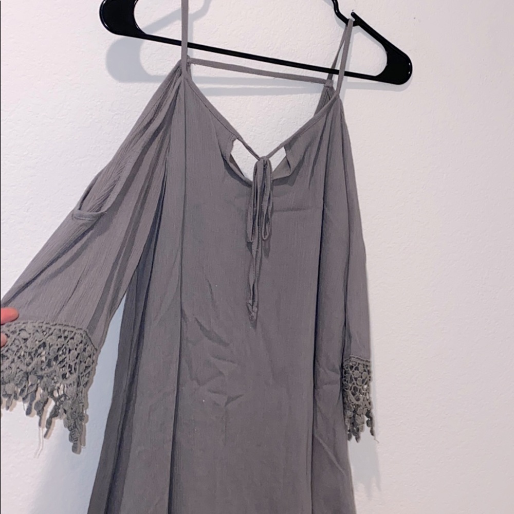 Olive green open shoulder flowy dress